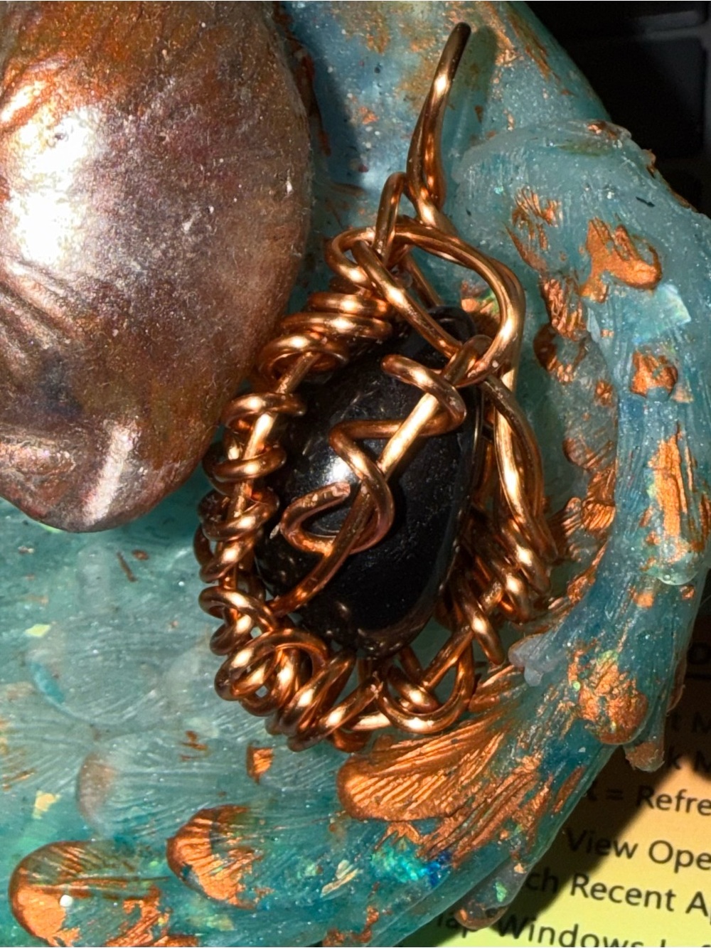 Handcrafted Copper Wire Black Obsidian Stone Pendant Necklace - Women Jewelry